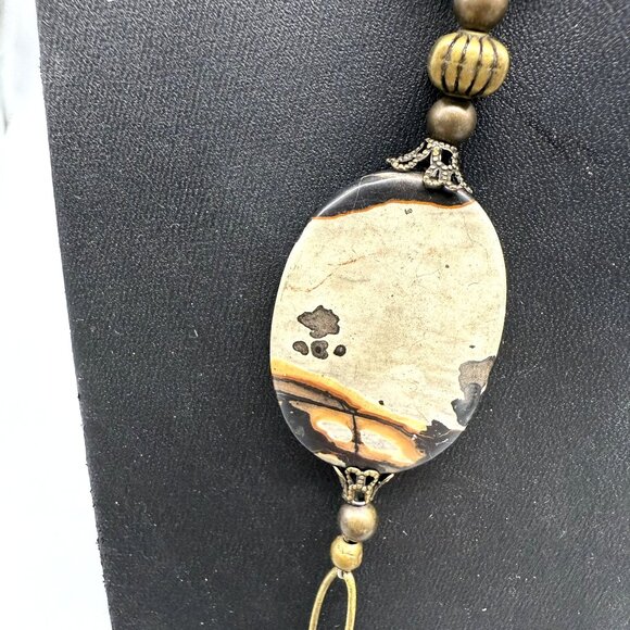 Vintage Necklace Jasper Stones Long Chain Boho Gold Tone 38 inches - Picture 2 of 6